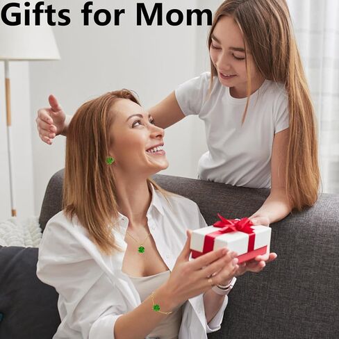 Good Luck Gifts Necklace/Earrings Jewelry for Women Trendy, Four Leaf Clover Necklace Earring Lucky Gifts for Her 4 Leaf Lucky Positivity Birthday Graduation Wedding Gifts in Kuwait