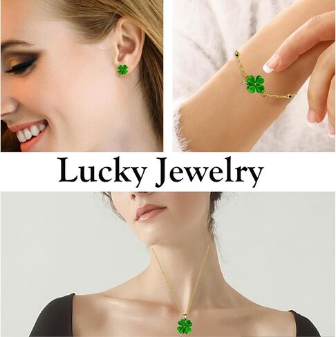 Good Luck Gifts Necklace/Earrings Jewelry for Women Trendy, Four Leaf Clover Necklace Earring Lucky Gifts for Her 4 Leaf Lucky Positivity Birthday Graduation Wedding Gifts in Kuwait