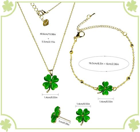 Good Luck Gifts Necklace/Earrings Jewelry for Women Trendy, Four Leaf Clover Necklace Earring Lucky Gifts for Her 4 Leaf Lucky Positivity Birthday Graduation Wedding Gifts in Kuwait