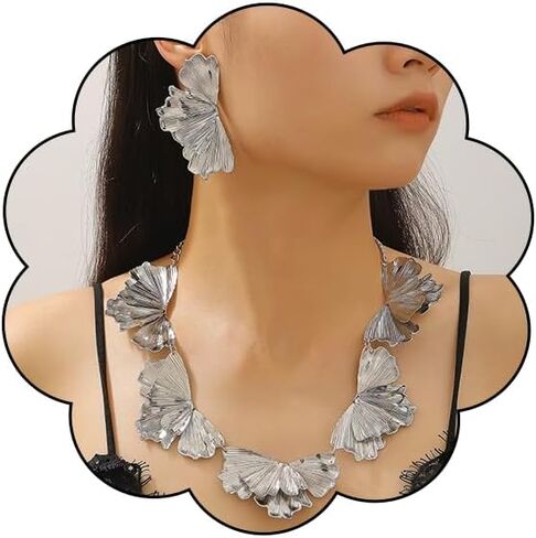 Chunky Gold Leaf Statement Necklace Set for Women Irregular Geometric Flower Necklace and Leaf Earrings Set Punk Jewelry in Saudi Arabia