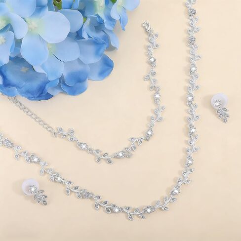 4 قطع من مجموعات مجوهرات الزفاف الأنيقة، قلادة وسوار من الكريستال الفضي، مجموعة مجوهرات الزفاف للعرائس ووصيفات العروس والحفلات الراقصة in Saudi Arabia
