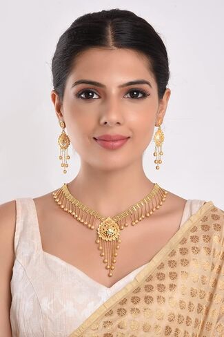 Efulgenz Indian Jewelry Sets for Women Bollywood Necklace Wedding Bridal Tassel Choker Collar Necklace Earrings Fashion Jewelry Set in Saudi Arabia