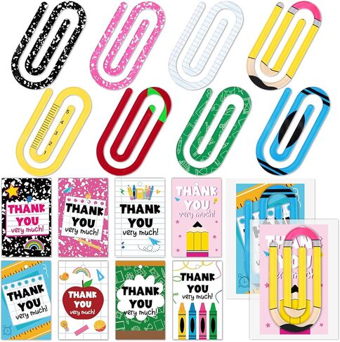 24 Set of Jumbo Paper Clips Christmas Teacher Gifts Clear Acrylic Clips Bookmarks with Appreciation Cards Cute Paperclips Design for Teacher's Christmas Gift Classroom Book Lovers in Saudi Arabia