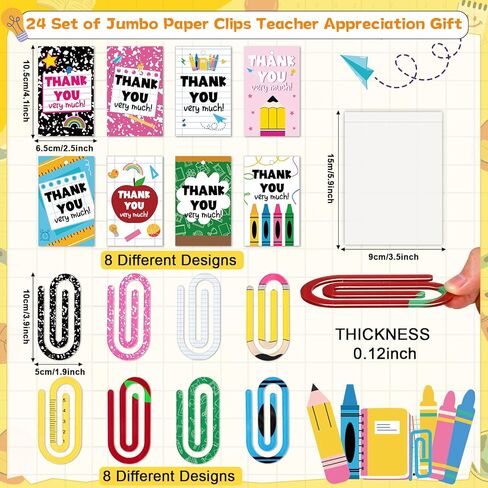 24 Set of Jumbo Paper Clips Christmas Teacher Gifts Clear Acrylic Clips Bookmarks with Appreciation Cards Cute Paperclips Design for Teacher's Christmas Gift Classroom Book Lovers in Saudi Arabia