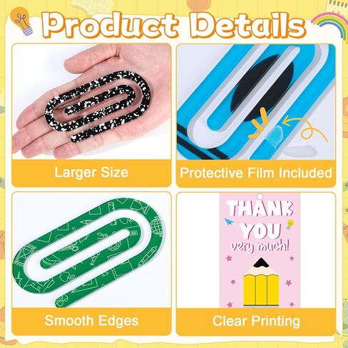 24 Set of Jumbo Paper Clips Christmas Teacher Gifts Clear Acrylic Clips Bookmarks with Appreciation Cards Cute Paperclips Design for Teacher's Christmas Gift Classroom Book Lovers in Saudi Arabia