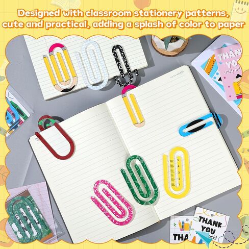 24 Set of Jumbo Paper Clips Christmas Teacher Gifts Clear Acrylic Clips Bookmarks with Appreciation Cards Cute Paperclips Design for Teacher's Christmas Gift Classroom Book Lovers in Saudi Arabia