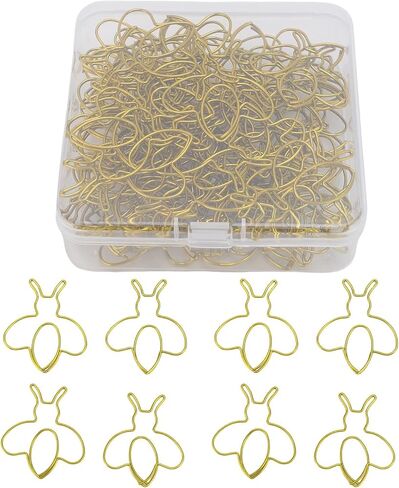 80pcs Paper Clips, Cartoon Bee Paper Clips, Cute Shape, Fun Bookmarks, Learning Gifts, Bee Pattern (Gold) in Saudi Arabia
