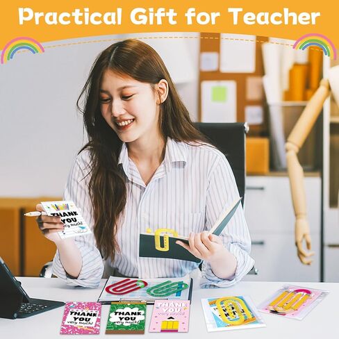 24 Set of Jumbo Paper Clips Christmas Teacher Gifts Clear Acrylic Clips Bookmarks with Appreciation Cards Cute Paperclips Design for Teacher's Christmas Gift Classroom Book Lovers in Saudi Arabia