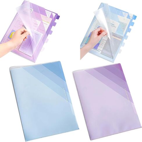 MIUPOO Poly Project Organizer,Documents Project Pockets,Office PocketFile,Clear Plastic File Folder Sleeves,L Shaped File Jackets,Blue and Purple Set of 2. in Saudi Arabia