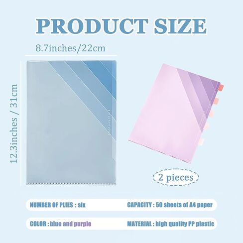 MIUPOO Poly Project Organizer,Documents Project Pockets,Office PocketFile,Clear Plastic File Folder Sleeves,L Shaped File Jackets,Blue and Purple Set of 2. in Saudi Arabia