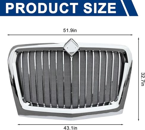 Chrome Grill Grille with Bug Screen Compatible with 2018-2023 International LT625 Front Bumper Grille 4039860C93 (Chrome) in Saudi Arabia