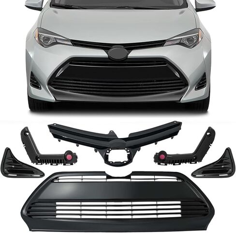 Bewild Front Bumper Upper & Lower Grille + Support Retainer Brackets + Foglights Cover Fit For 2017 2018 2019 Toyota Corolla L LE XLE CE Sedan Front Grille Assembly Replacement in Saudi Arabia
