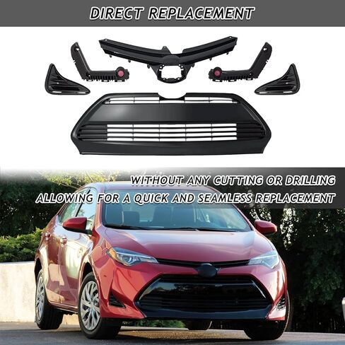 Bewild Front Bumper Upper & Lower Grille + Support Retainer Brackets + Foglights Cover Fit For 2017 2018 2019 Toyota Corolla L LE XLE CE Sedan Front Grille Assembly Replacement in Saudi Arabia