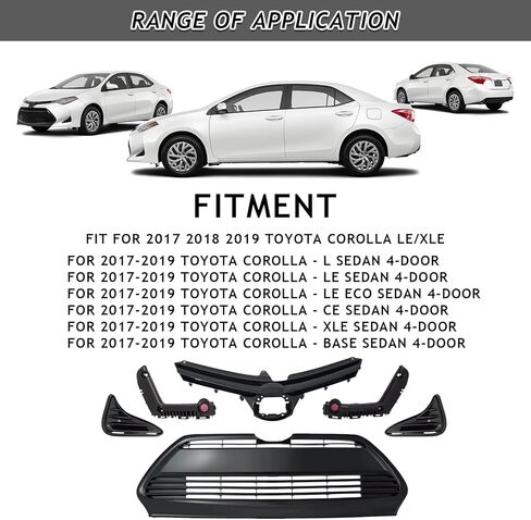 Bewild Front Bumper Upper & Lower Grille + Support Retainer Brackets + Foglights Cover Fit For 2017 2018 2019 Toyota Corolla L LE XLE CE Sedan Front Grille Assembly Replacement in Saudi Arabia