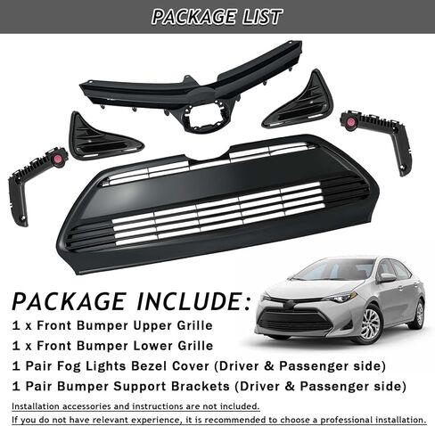 Bewild Front Bumper Upper & Lower Grille + Support Retainer Brackets + Foglights Cover Fit For 2017 2018 2019 Toyota Corolla L LE XLE CE Sedan Front Grille Assembly Replacement in Saudi Arabia
