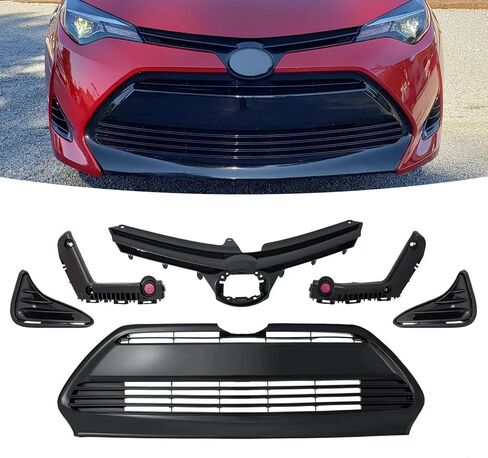 Bewild Front Bumper Upper & Lower Grille + Support Retainer Brackets + Foglights Cover Fit For 2017 2018 2019 Toyota Corolla L LE XLE CE Sedan Front Grille Assembly Replacement in Saudi Arabia