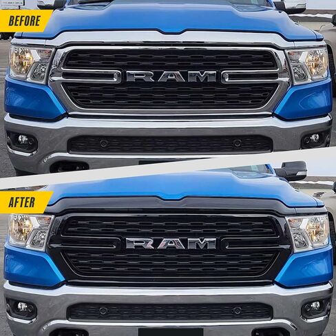 Chrome Delete Black Front Grille Overlay with Secure Adhesive Tape for 2019-2024 Ram 1500 | Easy Installation - No Tools Needed | US Patented in Kuwait