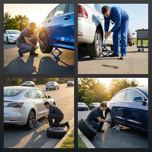 مقبس مقص Larbanke 2.5T، مع وسادة مطاطية Tesla ووسادة مطاطية عالمية، طقم رافعة السيارة مع مفتاح ربط، نطاق رفع من 4 بوصات - 15.75 بوصة، مناسب لنماذج Tesla والعالمية in Kuwait