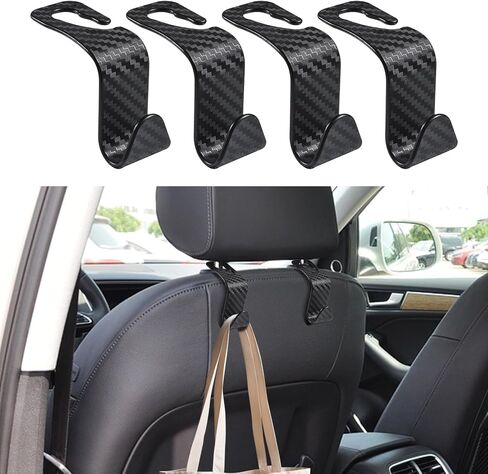 4PCS Car Seat Headrest Hook, Carbon Fiber Car Hook, Car Purse Hook, Back Seat Headrest Hanger, Universal Auto Car Back Seat Hook Organizer Car Interior Accessories for Handbag Purse Coat in Kuwait