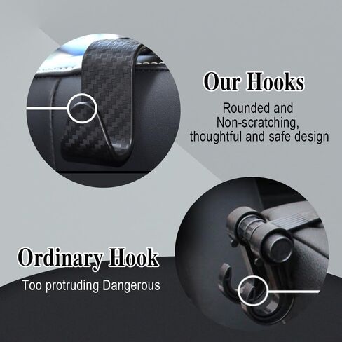 4PCS Car Seat Headrest Hook, Carbon Fiber Car Hook, Car Purse Hook, Back Seat Headrest Hanger, Universal Auto Car Back Seat Hook Organizer Car Interior Accessories for Handbag Purse Coat in Kuwait