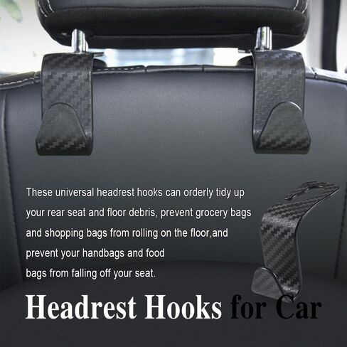 4PCS Car Seat Headrest Hook, Carbon Fiber Car Hook, Car Purse Hook, Back Seat Headrest Hanger, Universal Auto Car Back Seat Hook Organizer Car Interior Accessories for Handbag Purse Coat in Kuwait