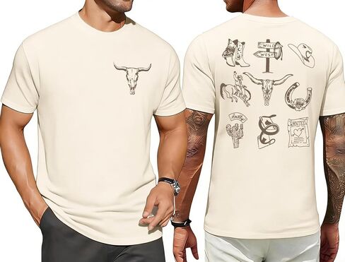 UNIQUEONE Mens Western Country Cowboy Shirts: Boho Cow Skull Graphic Tees Mens Country Concert Shirts in Saudi Arabia