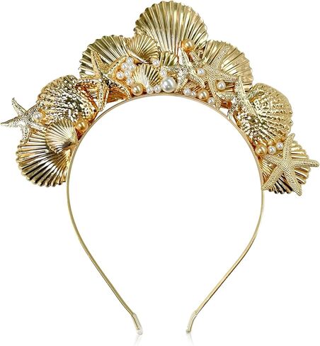 JeVenis الذهب هالو تاج خوذة حورية البحر عقال صدف تاج مسنبل عقال صفارة الإنذار زي المرأة هالوين تأثيري عصر النهضة in Kuwait