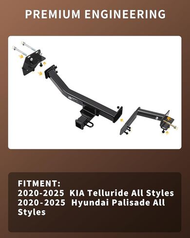 Class 3 Trailer Hitch with 2-Inch Receiver, Fits 2020–2025 Kia Telluride & Hyundai Palisade | 5,000 lbs GTW / 750 lbs TW | 6,000 lbs WD Capacity | Heavy-Duty Carbon Steel, Modular Bolt-On in Kuwait