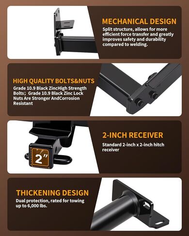 Class 3 Trailer Hitch with 2-Inch Receiver, Fits 2020–2025 Kia Telluride & Hyundai Palisade | 5,000 lbs GTW / 750 lbs TW | 6,000 lbs WD Capacity | Heavy-Duty Carbon Steel, Modular Bolt-On in Kuwait