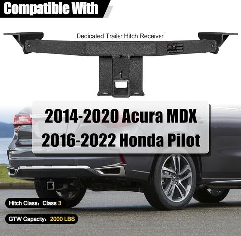 GNG 2" Hitch Receiver Compatible with 2014-2020 Acura MDX / 2016-2022 Honda Pilot Receiver, Steel Black Textured, Trailer Hitch in Kuwait