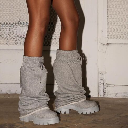 RKQ Women's Platform fold over wide calf Boots Fashion Round Toe Chunky Heel Pull On Slouchy Party Mid Calf Shark Boots For Gril in Saudi Arabia