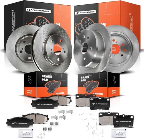 A-Premium Front Vented & Rear Solid Disc Brake Rotors + Ceramic Pads Kit Compatible with Select Lexus Model - IS250 2006-2013 2.5L, 12-PC Set in Saudi Arabia