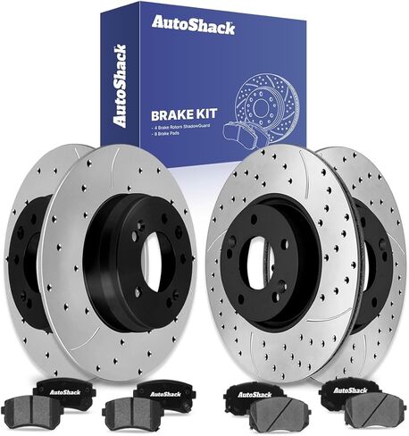 دوارات الفرامل الصلبة ذات فتحات تهوية أمامية وخلفية من AutoShack + وسادات سيراميك 12 قطعة طقم فرامل بديلة لـ 2012-2016 Kia Sportage 2013-2015 Hyundai Tucson in Saudi Arabia