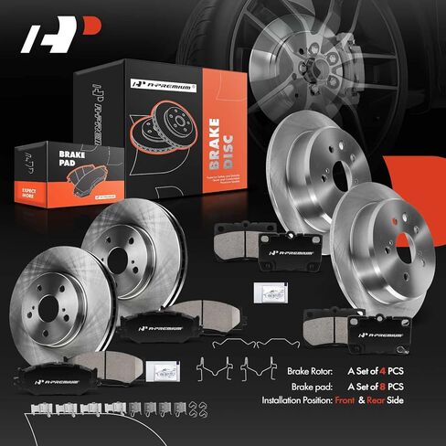 A-Premium Front Vented & Rear Solid Disc Brake Rotors + Ceramic Pads Kit Compatible with Select Lexus Model - IS250 2006-2013 2.5L, 12-PC Set in Saudi Arabia