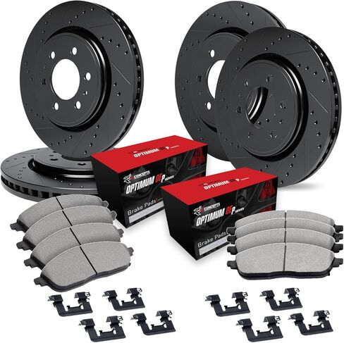 R1 Concepts Front and Rear Brake Kit For 2006-2009 Chevrolet Trailblazer, 2008-2009 Saab 9-7x| Drilled Slotted Brake Rotors| Optimum OEP Brake Pads and Rotors Kit| Hardware included in Kuwait