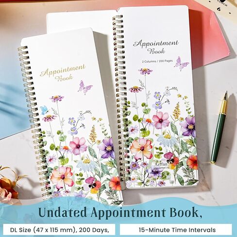 Salon Appointment Book - 11.5" x 4.7", 2 Columns, Undated, 6 AM - 9 PM, Professional Daily Planner, Twin-Wire Binding, 200 Pages, Hourly Planner for Office, Home, or Hair Stylist in Saudi Arabia