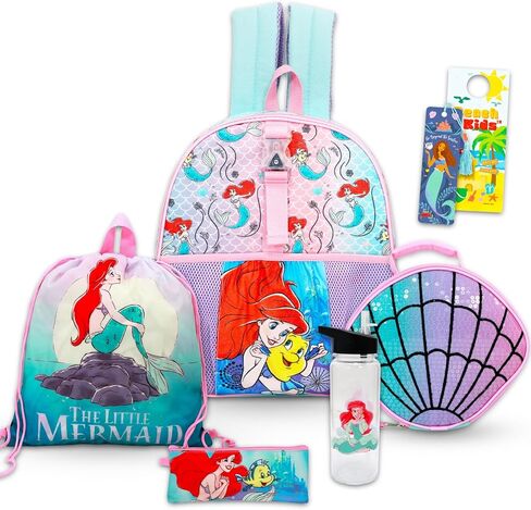 Disney The Little Mermaid Backpack and Lunch Box - Bundle with 16" Ariel Backpack, Lunch Bag, Pencil Holder, Water Bottle, Stickers, More | Little Mermaid School Bag for Girls Set in Saudi Arabia