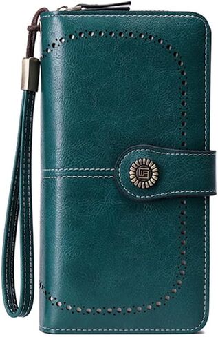 RFID Blocking Vintage Wristlet Wallet for Women - Spacious Credit Card Coin Phone Holder-Brown in Saudi Arabia