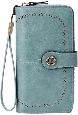 RFID Blocking Vintage Wristlet Wallet for Women - Spacious Credit Card Coin Phone Holder-Brown in Saudi Arabia