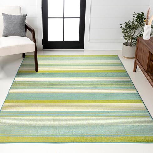 JONATHAN Y Duxbury Gradient Ticking Striped Green/Blue Indoor Area Rug, 4x6, Farmhouse, Classic, Easy-Cleaning for Living Room, Bedroom, Kitchen, Pet Friendly, Non-Shedding (LUX102B-4) in Saudi Arabia