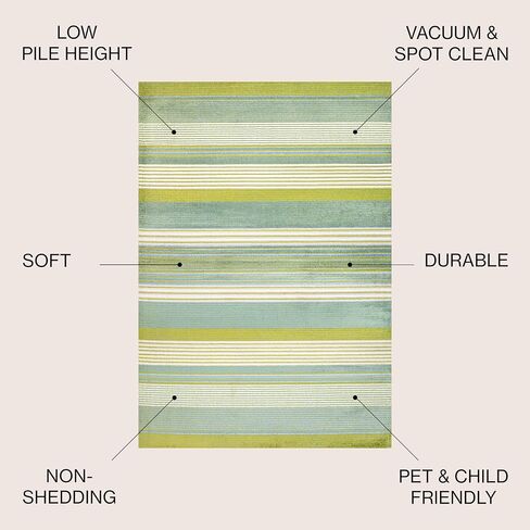 JONATHAN Y Duxbury Gradient Ticking Striped Green/Blue Indoor Area Rug, 4x6, Farmhouse, Classic, Easy-Cleaning for Living Room, Bedroom, Kitchen, Pet Friendly, Non-Shedding (LUX102B-4) in Saudi Arabia