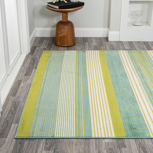 JONATHAN Y Duxbury Gradient Ticking Striped Green/Blue Indoor Area Rug, 4x6, Farmhouse, Classic, Easy-Cleaning for Living Room, Bedroom, Kitchen, Pet Friendly, Non-Shedding (LUX102B-4) in Saudi Arabia
