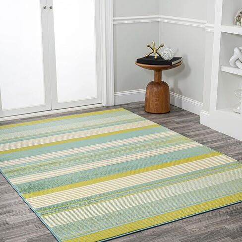JONATHAN Y Duxbury Gradient Ticking Striped Green/Blue Indoor Area Rug, 4x6, Farmhouse, Classic, Easy-Cleaning for Living Room, Bedroom, Kitchen, Pet Friendly, Non-Shedding (LUX102B-4) in Saudi Arabia