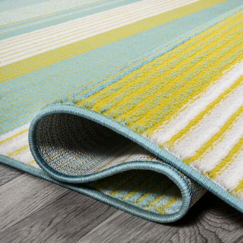 JONATHAN Y Duxbury Gradient Ticking Striped Green/Blue Indoor Area Rug, 4x6, Farmhouse, Classic, Easy-Cleaning for Living Room, Bedroom, Kitchen, Pet Friendly, Non-Shedding (LUX102B-4) in Saudi Arabia