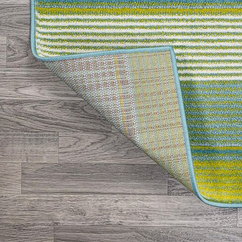JONATHAN Y Duxbury Gradient Ticking Striped Green/Blue Indoor Area Rug, 4x6, Farmhouse, Classic, Easy-Cleaning for Living Room, Bedroom, Kitchen, Pet Friendly, Non-Shedding (LUX102B-4) in Saudi Arabia