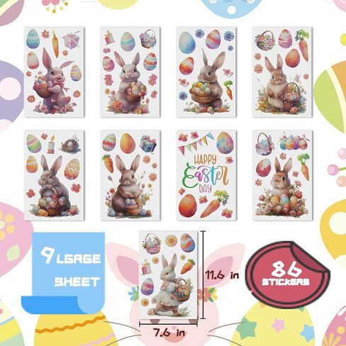 ملصقات نافذة عيد الفصح أرنب الجزرة مزدوجة الجانب الزجاج الشارات 80 قطعة عيد الفصح سعيد المنزل مكتب مدرسة متجر عرض زخارف الحفلات in Kuwait
