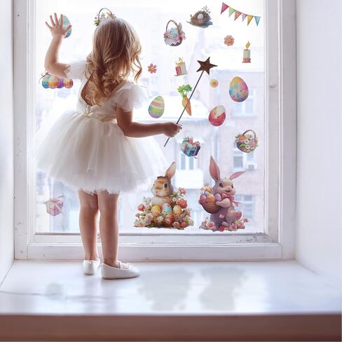 ملصقات نافذة عيد الفصح أرنب الجزرة مزدوجة الجانب الزجاج الشارات 80 قطعة عيد الفصح سعيد المنزل مكتب مدرسة متجر عرض زخارف الحفلات in Kuwait