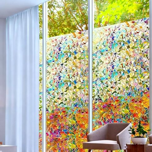 Window Privacy Film, Rainbow Film Decoration Window, 12×40 Inches, Can Be Cut, Suitable for Balconies, Bathrooms, Kitchens in Saudi Arabia
