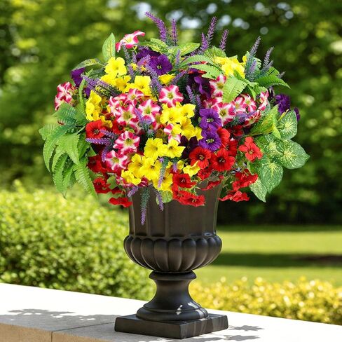 HOHOTIME 21 حزمة من الزهور الاصطناعية في الهواء الطلق، لا تتلاشى الزهور البلاستيكية المزيفة والنباتات الصناعية، مجد الصباح الأوكالبتوس لتعليق المزارعون حديقة الشرفة نافذة صندوق المنزل مزرعة الزفاف in Kuwait