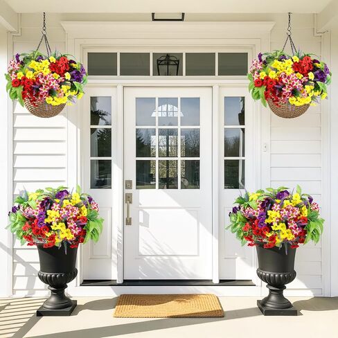 HOHOTIME 21 حزمة من الزهور الاصطناعية في الهواء الطلق، لا تتلاشى الزهور البلاستيكية المزيفة والنباتات الصناعية، مجد الصباح الأوكالبتوس لتعليق المزارعون حديقة الشرفة نافذة صندوق المنزل مزرعة الزفاف in Kuwait